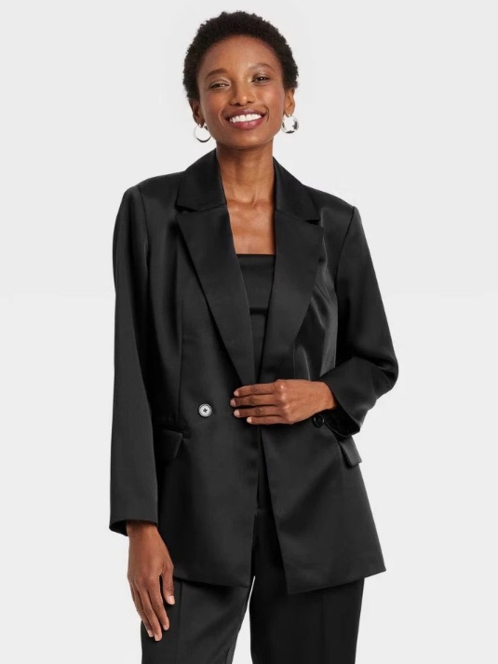 a new day Black Blazer - Classic Notch Lapel satiny
